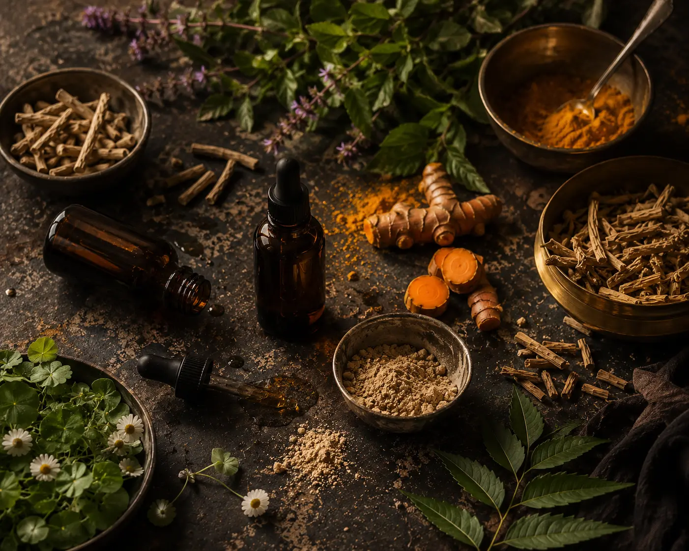 Botanical ingredients and herbal preparations styled like a wellness magazine